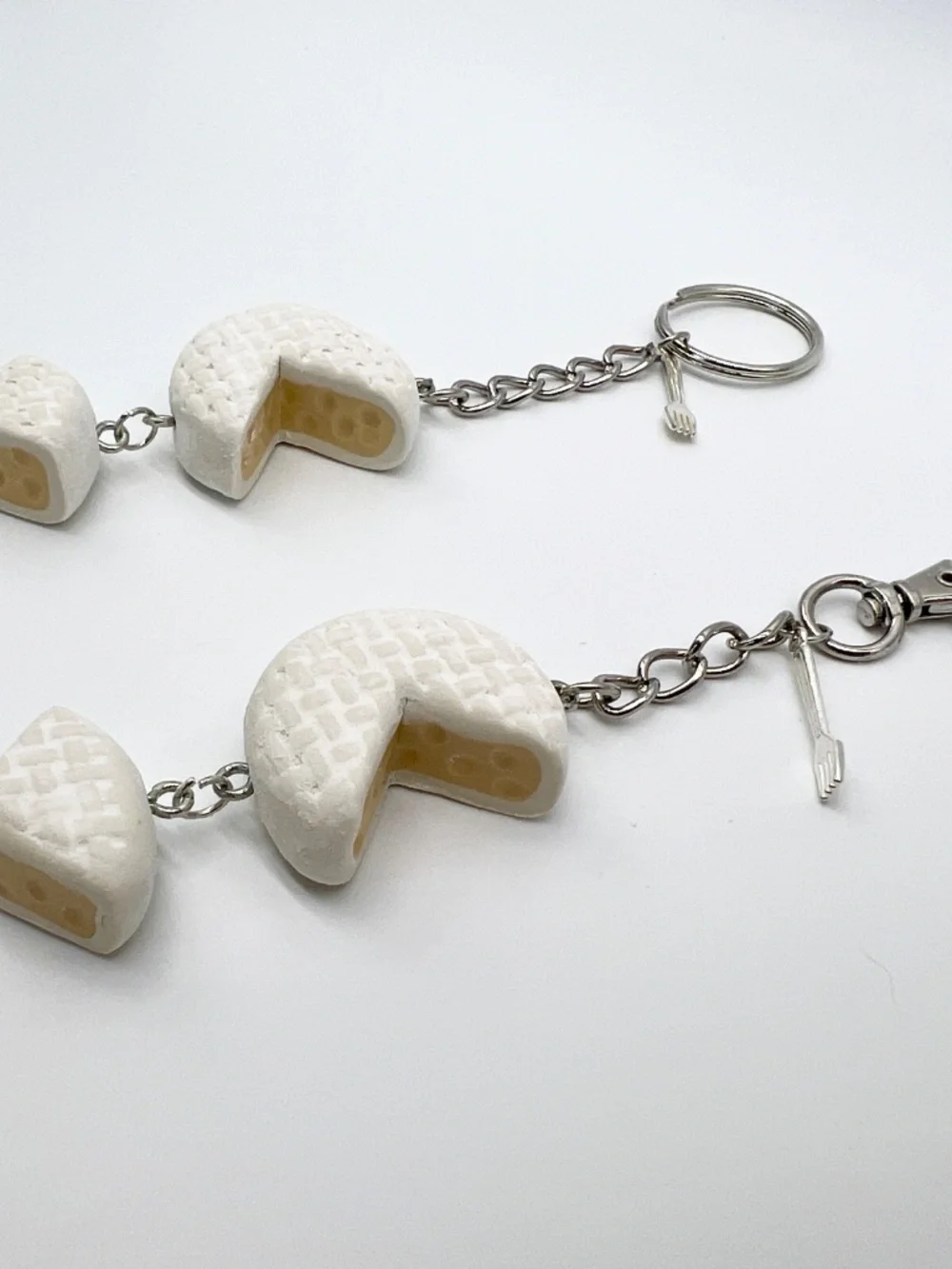 Brie & Gouda Cheese Keychain or Bag Clip | Handmade Cheese Rounds Accessory